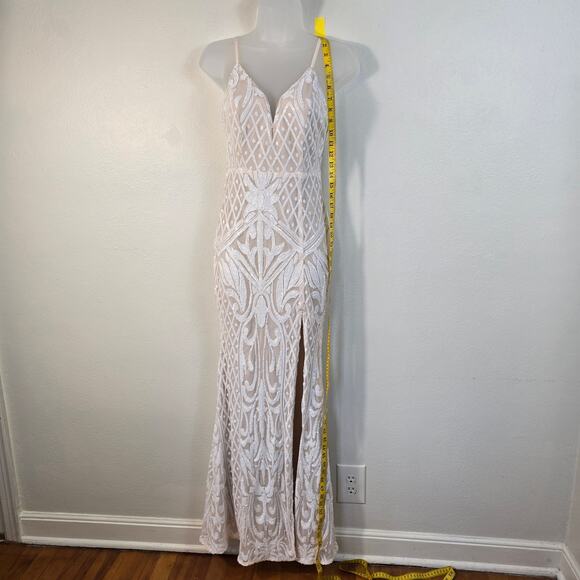 Lulus Destined for Romance Maxi Dress Women's XS Beige White Sequin Bridal - Picture 13 of 16